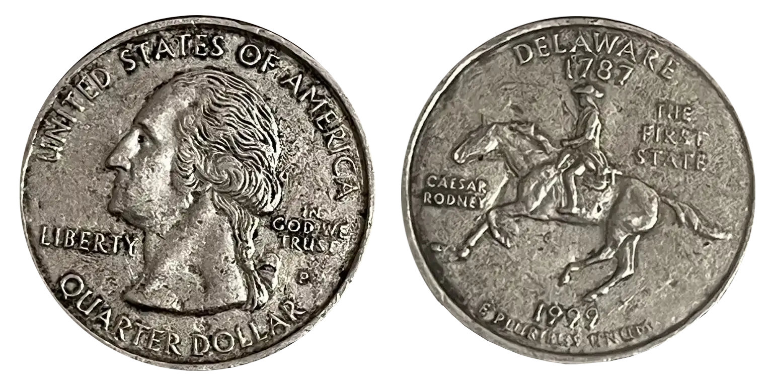 1999-P Delaware Spitting Horse Quarter Double Die Obverse
