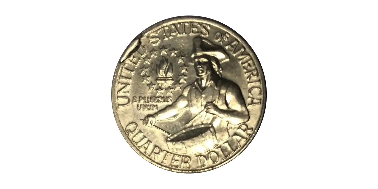 1976-s bicentennial silver quarter die breaks сuds error